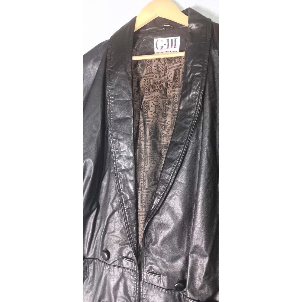 VTG G III Double Breasted Full Length Leather Trench Coat L Black Matrix Grunge - Picture 4 of 15